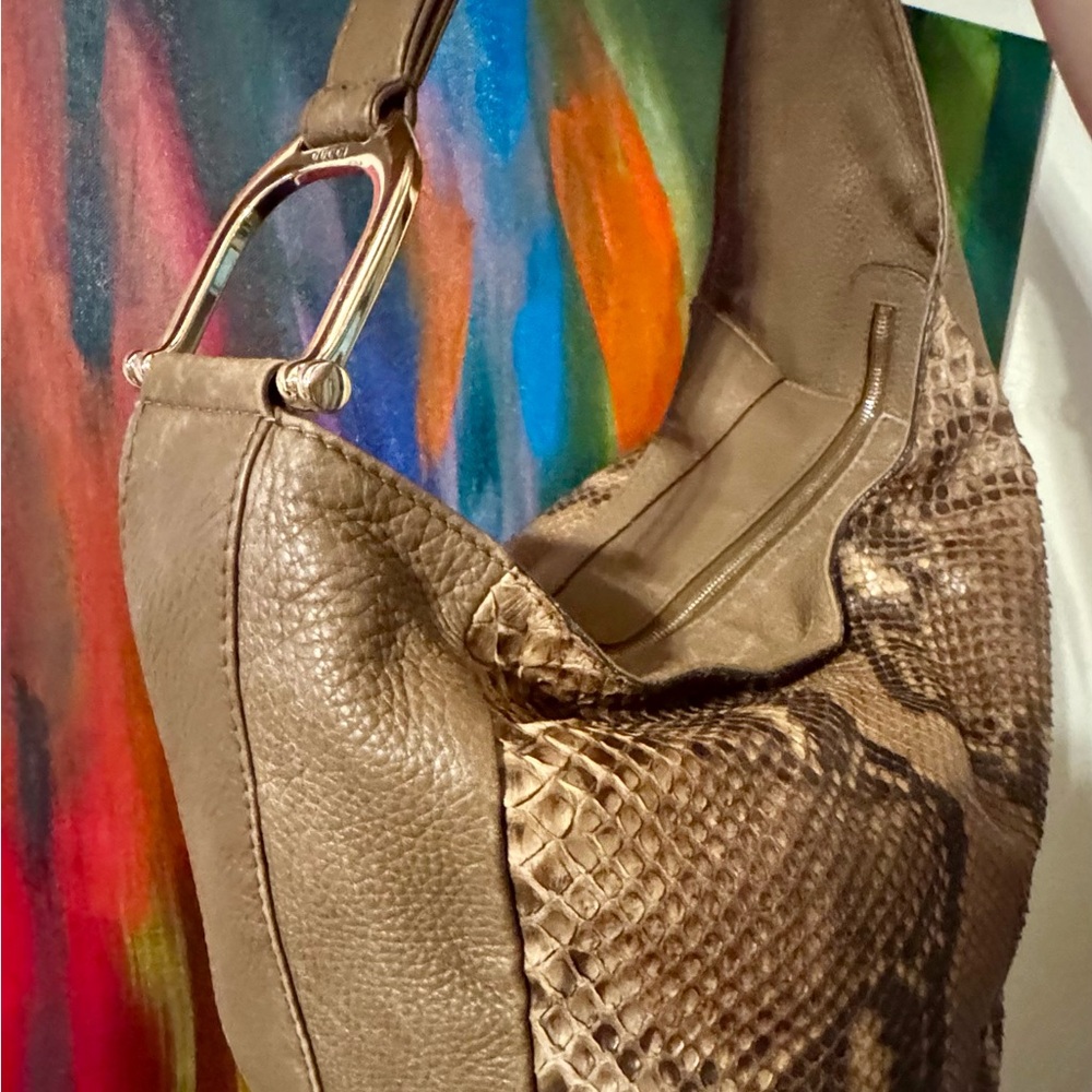 Gucci Brown Python and Leather Greenwich Hobo Bag. - image 16